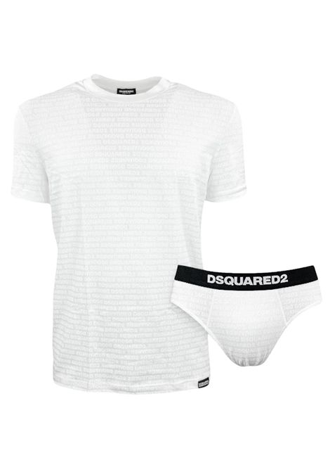 T-shirt e slip Dsquared2 Underwear D9H135510 100 bianco monogramma DSQUARED2 UNDERWEAR | T-shirt | D9H135510100